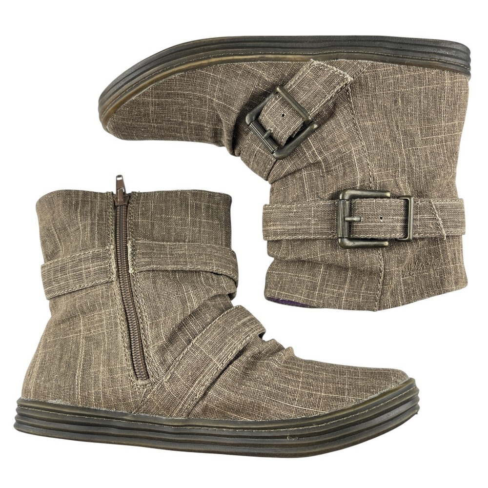 Blowfish Malibu Women's Slouchy Ankle Booties 8 Brown Double Buckle Ruched Boots - Picture 7 of 10